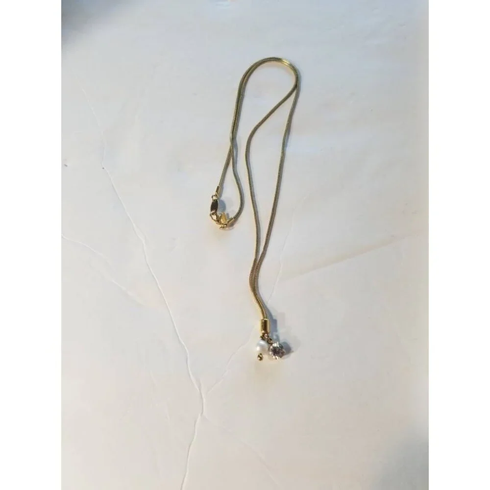 Vintage Monet necklace rhinestone diamond‎ and faux pearl gold